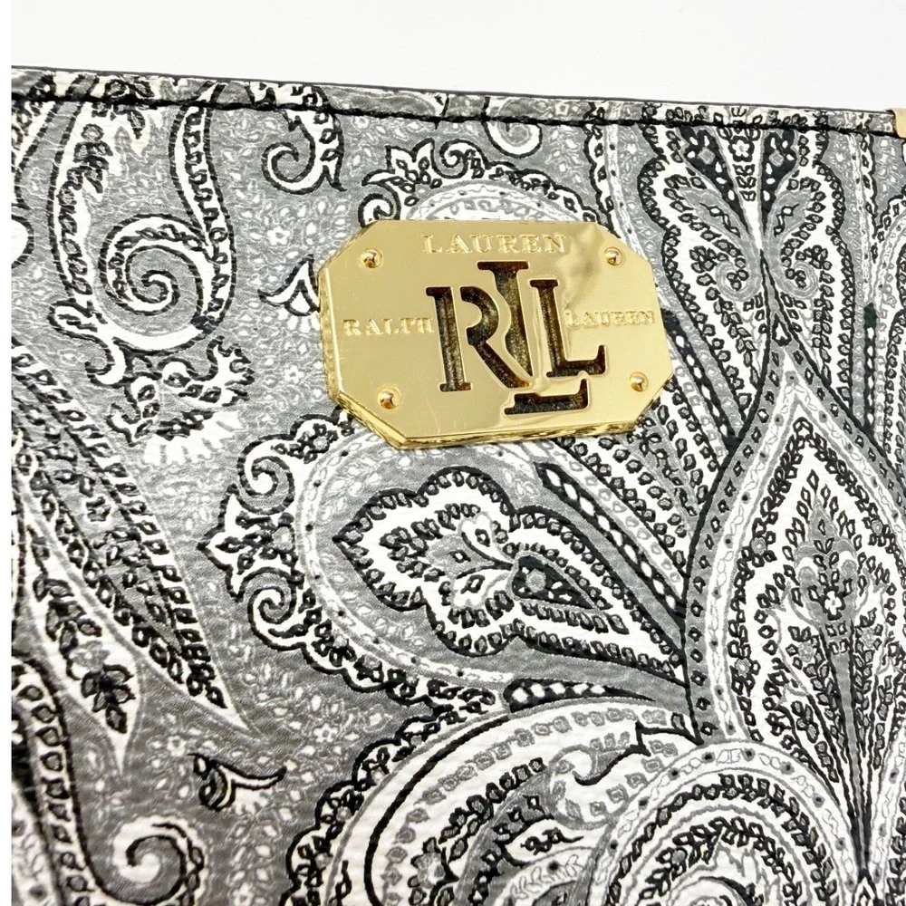 Ralph Lauren Black White Paisley Vegan Leather Clutch‎ Bag
